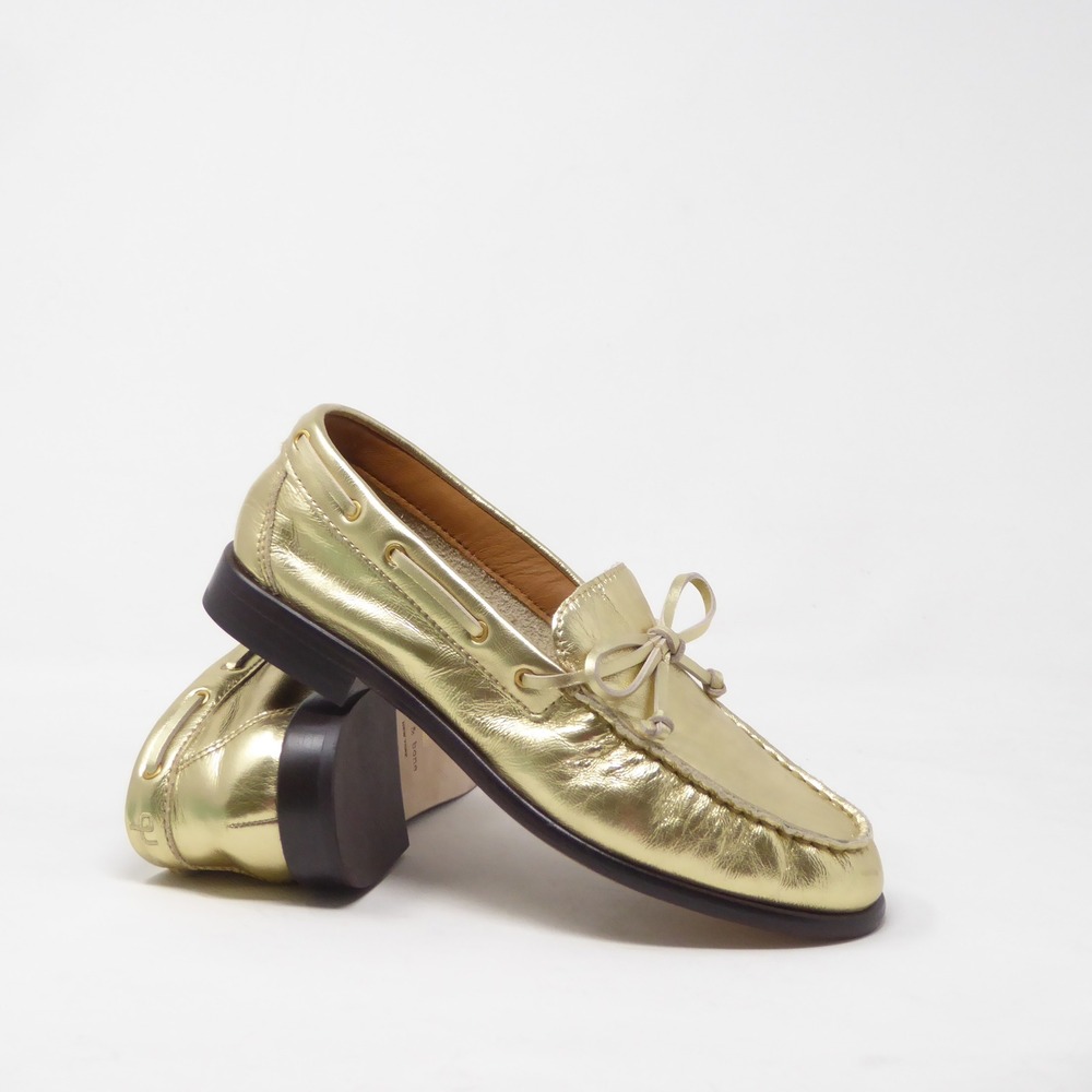 NEW Rag & Bone Womens Carter Boat Shoes Gold Metallic Leather Bow Slip On 37 / 7